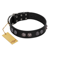 "Silver Medallions" Mod FDT Artisan Black Leather Dogue de Bordeaux Collar with Round Plates