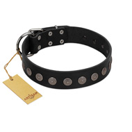 "Silent Star" Handmade FDT Artisan Designer Black Leather Dogue de Bordeaux Collar with Engraved Plates