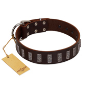 "Brown Lace" Handmade FDT Artisan Brown Leather Dogue de Bordeaux Collar for Everyday Walks
