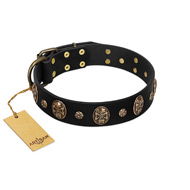 Pirate's Spell' FDT Artisan Black Leather Dogue de Bordeaux Collar with Engraved Studs and Medallions