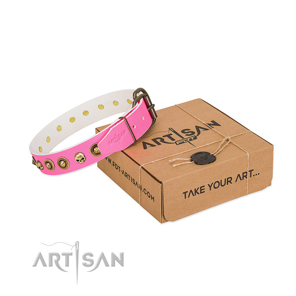 Full grain genuine leather collar with fashionable studs for your doggie