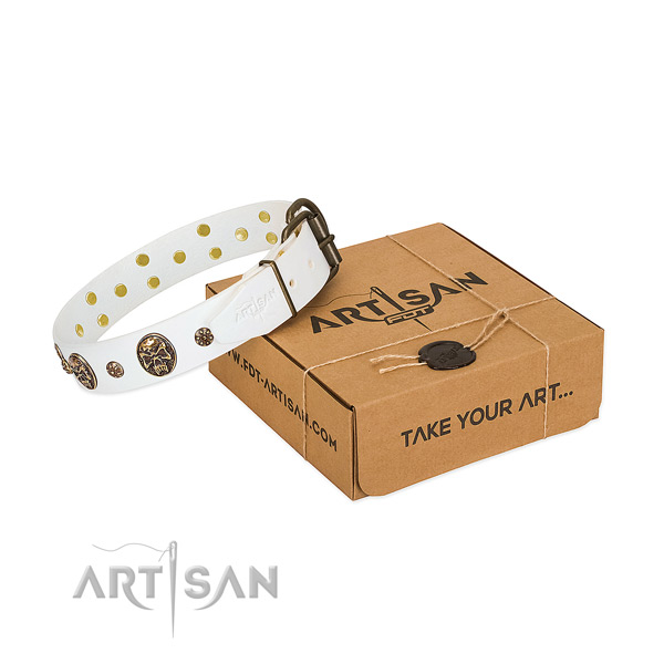 Awesome natural genuine leather collar for your attractive dog