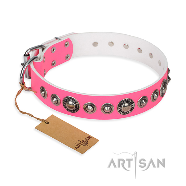 Full grain leather dog collar made of flexible material with rust resistant traditional buckle