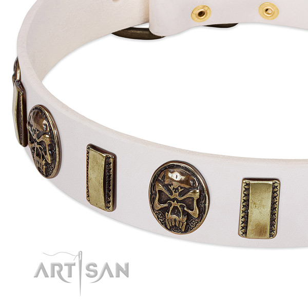 Durable studs on natural genuine leather dog collar for your doggie