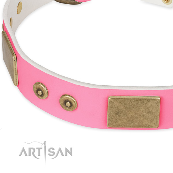 Full grain leather dog collar with decorations for handy use