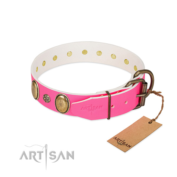Gentle to touch full grain natural leather dog collar with studs