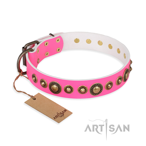 Reliable full grain leather collar handcrafted for your pet