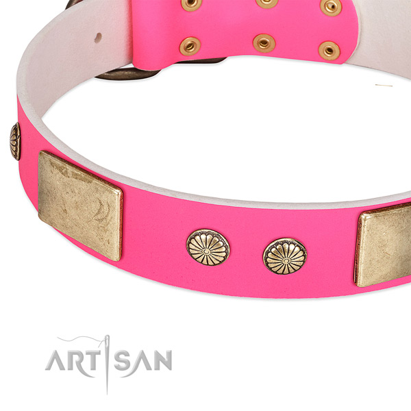 Durable decorations on genuine leather dog collar for your canine