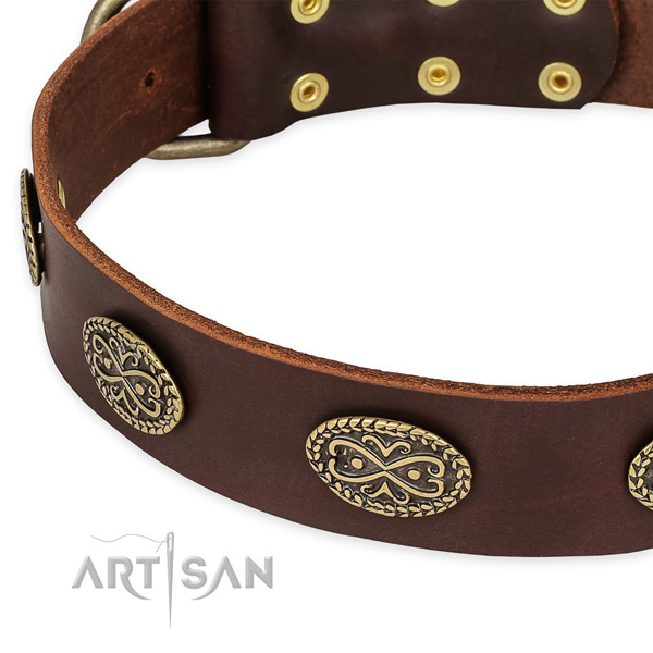 Adjustable full grain natural leather collar for your stylish four-legged friend