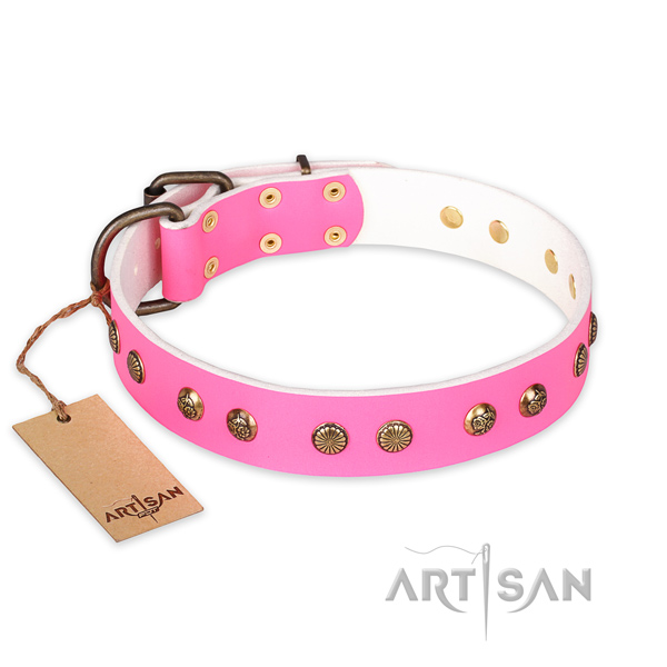 Perfect fit natural genuine leather dog collar with durable hardware