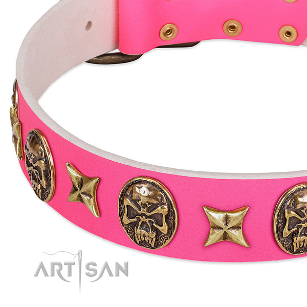Full grain natural leather dog collar with designer embellishments