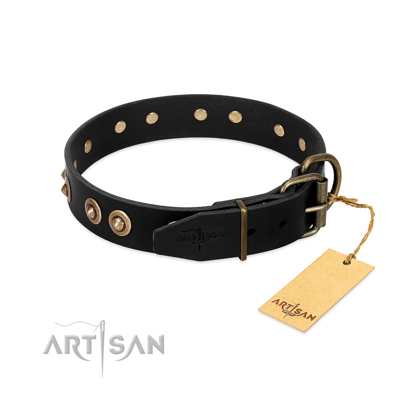Dynasty Italian Leather Dog Collar In Metallic Gold & Light Dusty