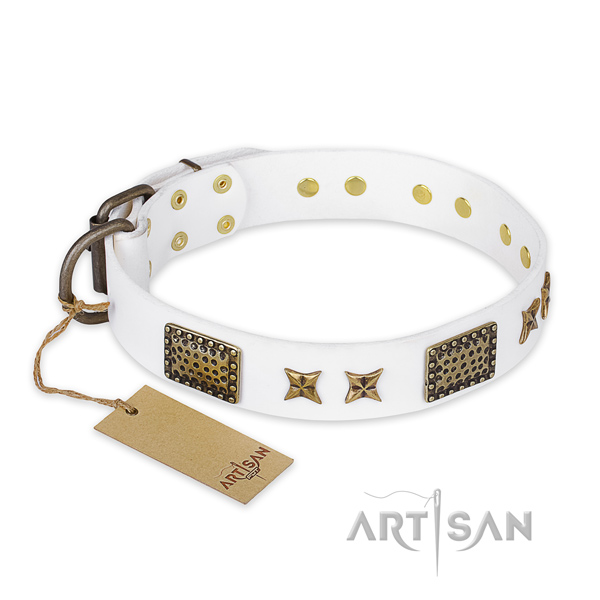 Easy wearing leather dog collar with durable traditional buckle