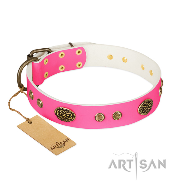 Strong buckle on full grain natural leather dog collar for your pet