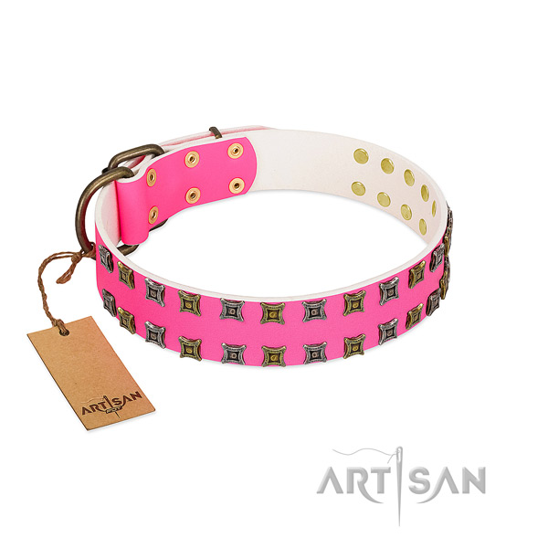 Genuine leather collar with awesome decorations for your dog
