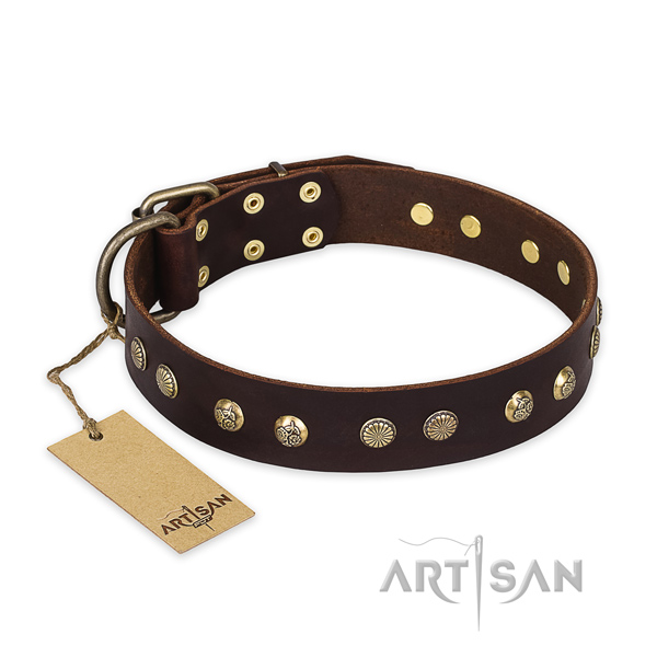 Studded full grain genuine leather dog collar with rust-proof fittings