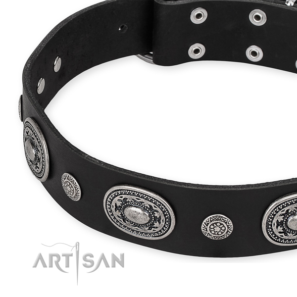 Soft to touch genuine leather dog collar handcrafted for your handsome pet