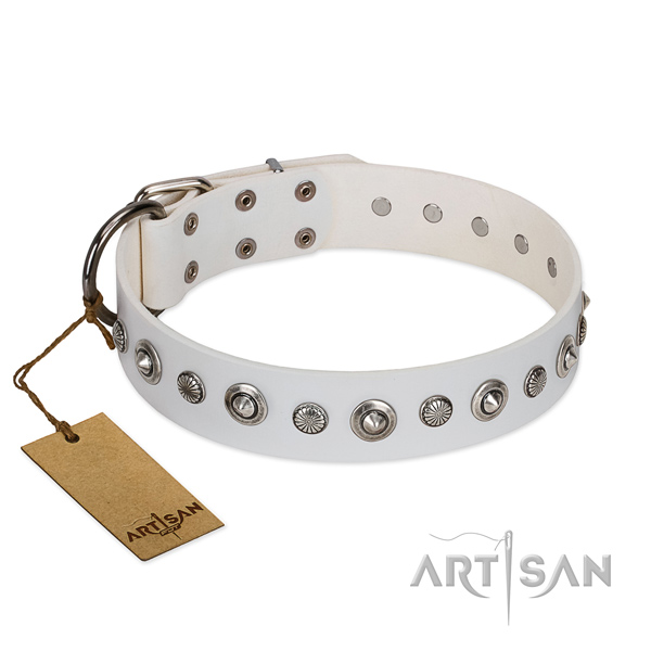 Top quality genuine leather dog collar with trendy decorations