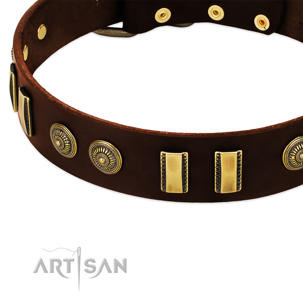 Corrosion proof embellishments on genuine leather dog collar for your four-legged friend