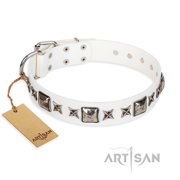 Full grain natural leather dog collar made of best quality material with durable hardware