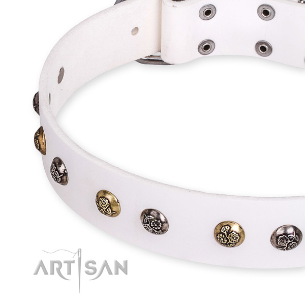 Full grain genuine leather dog collar with unique strong decorations