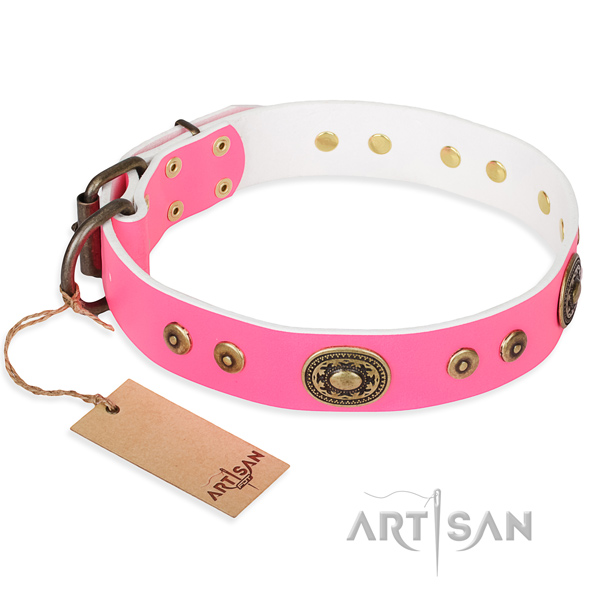 Full grain natural leather dog collar made of flexible material with rust resistant fittings