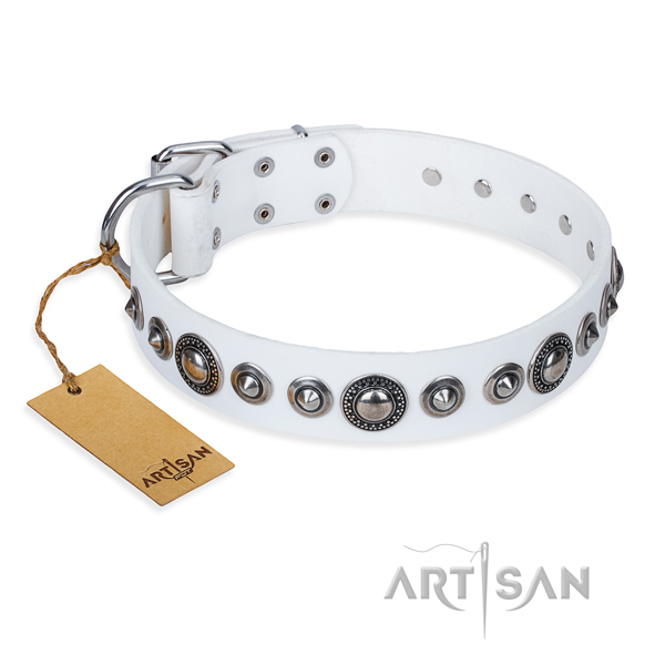 Full grain natural leather dog collar made of flexible material with strong buckle