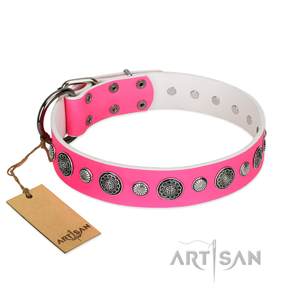 Top notch natural leather dog collar with corrosion resistant buckle