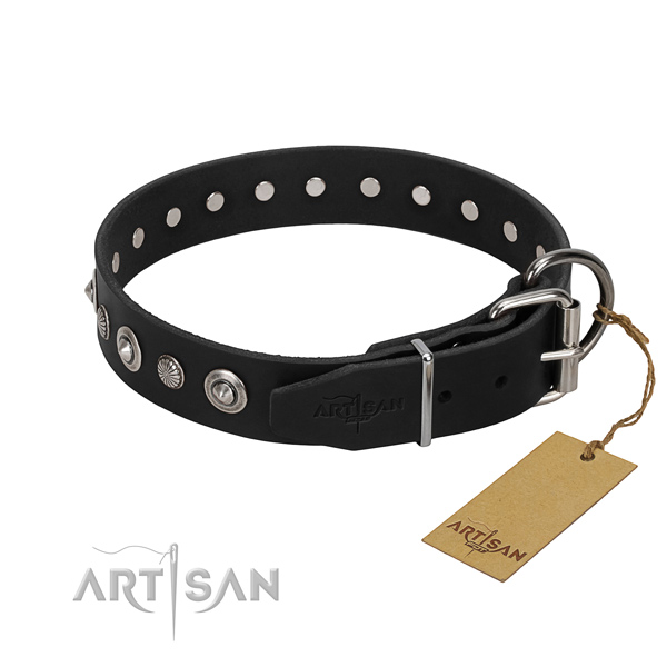 Fine quality genuine leather dog collar with inimitable adornments