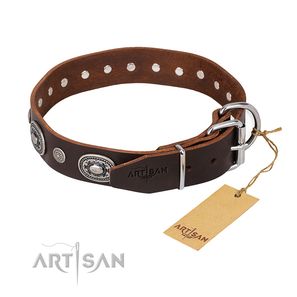 Durable full grain leather dog collar handmade for daily walking