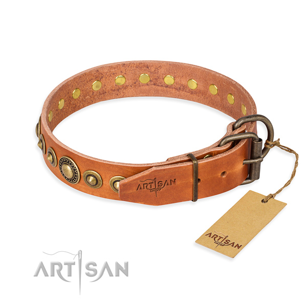 Reliable full grain genuine leather dog collar crafted for fancy walking