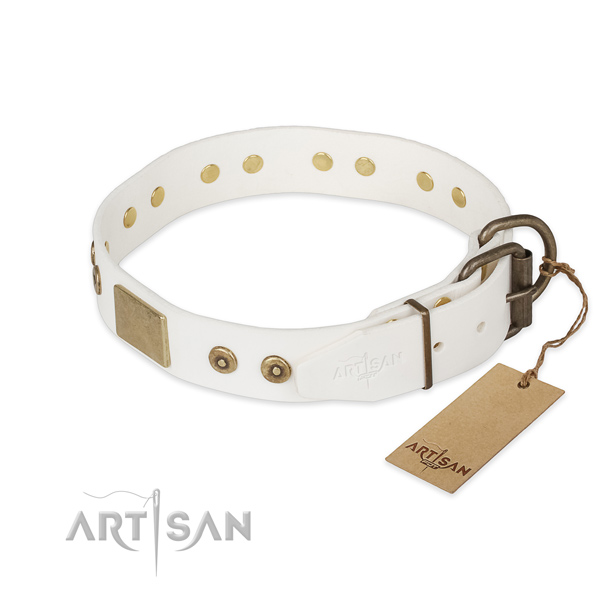 Full grain genuine leather dog collar with reliable traditional buckle and decorations