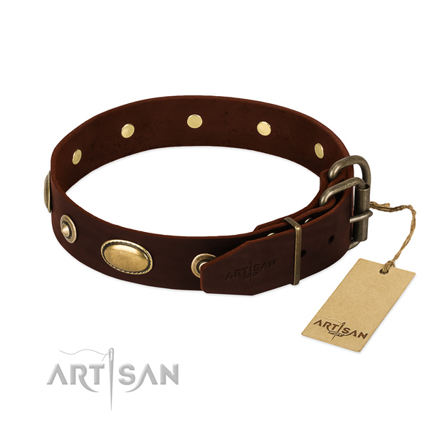 Strong decorations on genuine leather dog collar for your dog