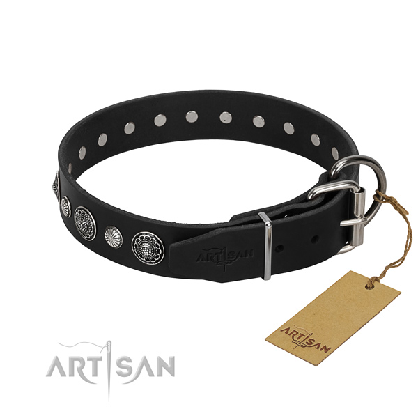 Top quality full grain genuine leather dog collar with designer studs