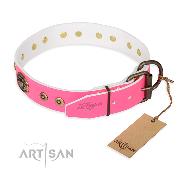 Full grain natural leather dog collar made of best quality material with corrosion resistant adornments