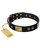 "Chicci-Glam" FDT Artisan Black Leather Dogue de Bordeaux Collar with Plates and Ornate Studs  "Chicci-Glam" FDT Artisan Black Leather Dogue de Bordeaux Collar with Plates and Ornate Studs