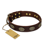 "Chocolate kiss" FDT Artisan Leather Dogue de Bordeaux Collar with Old Bronze Look Oval Plates