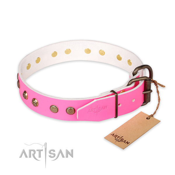 Corrosion proof traditional buckle on full grain leather collar for your handsome doggie