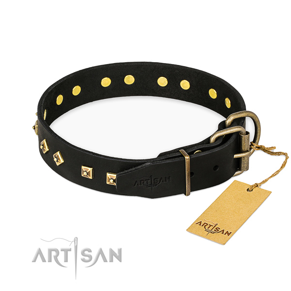 Reliable traditional buckle on genuine leather collar for basic training your pet