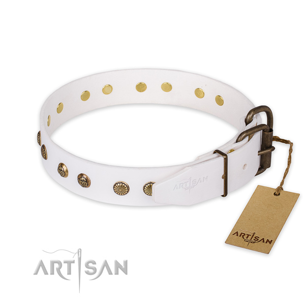 Rust-proof D-ring on full grain natural leather collar for your handsome pet