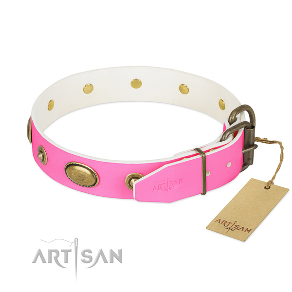 Rust resistant traditional buckle on full grain leather dog collar for your four-legged friend