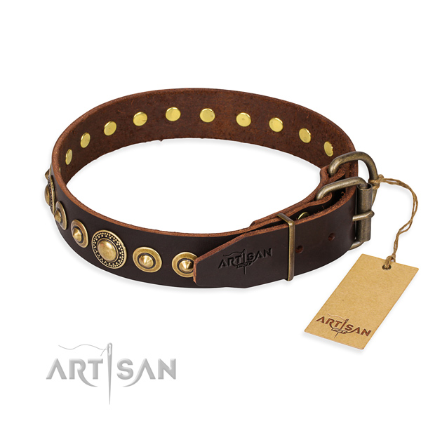 Strong genuine leather dog collar created for easy wearing