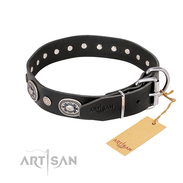 Soft full grain natural leather dog collar handcrafted for fancy walking