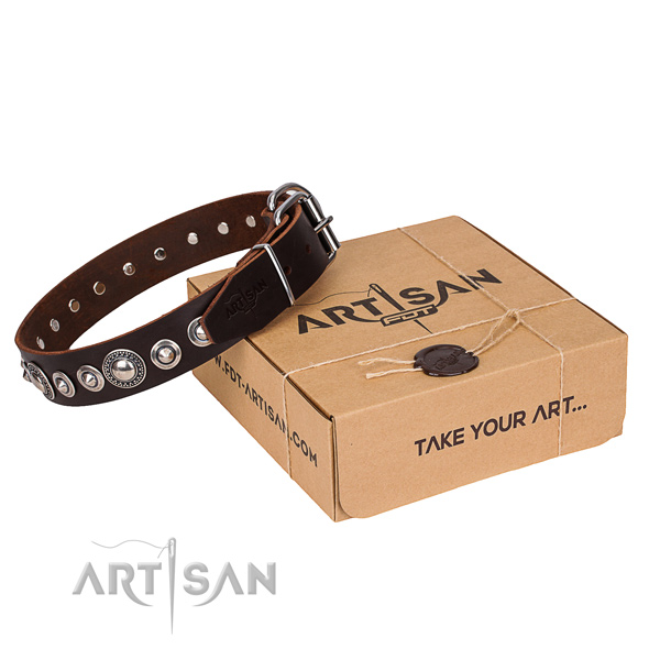 Genuine leather dog collar made of best quality material with durable fittings