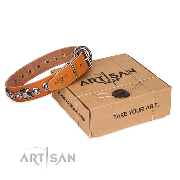 Full grain leather dog collar made of soft material with corrosion resistant hardware