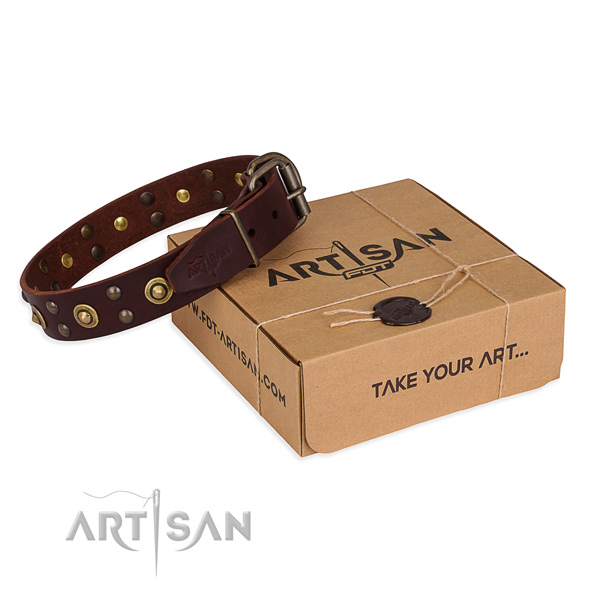 Rust resistant fittings on genuine leather collar for your handsome canine