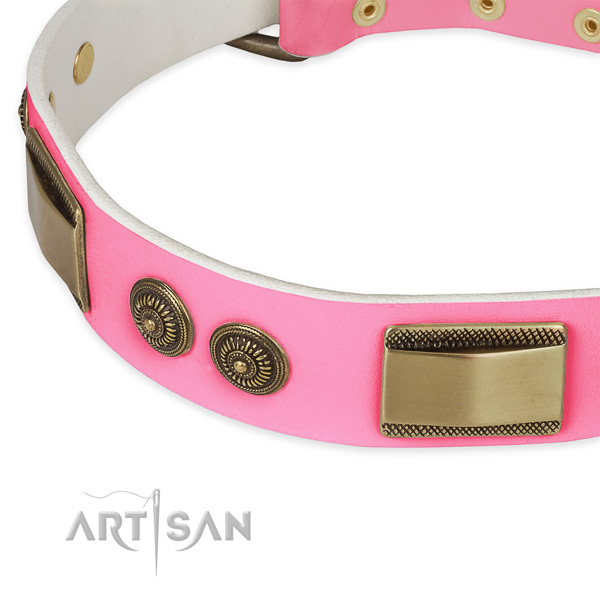 Full grain leather dog collar with embellishments for comfy wearing
