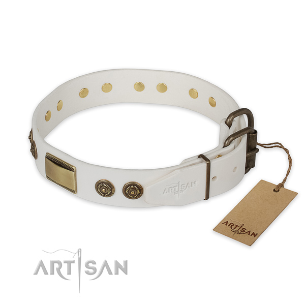 Rust resistant hardware on full grain leather collar for basic training your pet