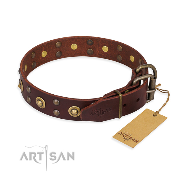 Rust-proof D-ring on full grain leather collar for your handsome canine