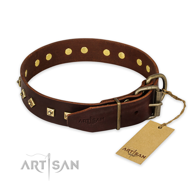 Rust-proof hardware on genuine leather collar for stylish walking your doggie